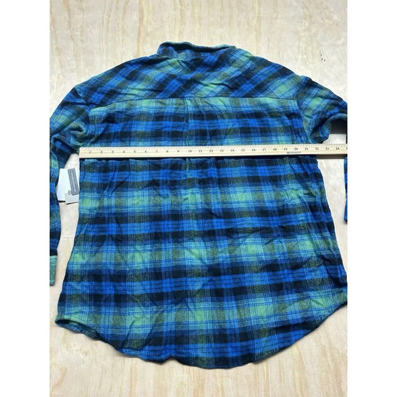 Flannel Shirt! Rayon Cotton Button Up Oversized XS Blue Green BP Quality Plaid - Picture 5 of 6
